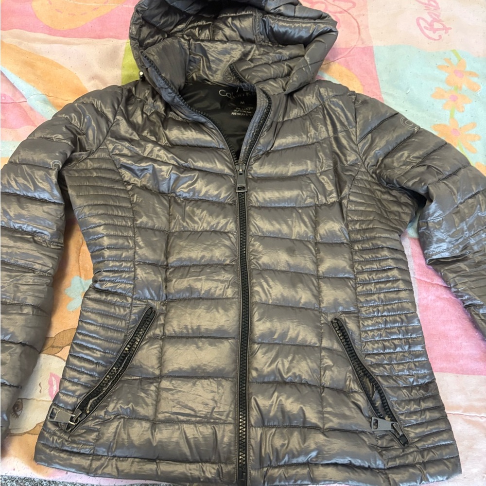 Calvin Klein Women's Metallic Gray Puffer Jacket